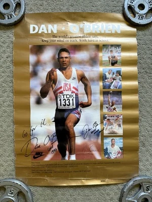 Póster firmado por Dan O'Brien decatleta olímpico 19x26 pulgadas raro Foto 1 de 4