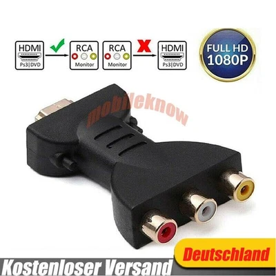 HDMI Stecker auf zu RCA 3 Cinch Chinch Buchse Audio Adapter Konverter TV 1-3stk - Bild 1 von 4