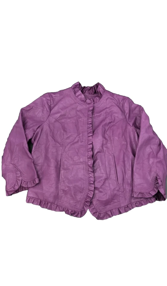 Hot in Hollywood Purple Faux Leather Jacket With Ruffles & Pockets Size 3XL - Image 1 of 4