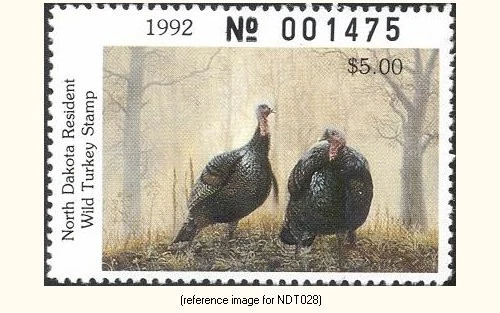 HALFPRICEHUNT North Dakota Wild Turkey Stamp 1992 $5.00 - Image 1 of 1