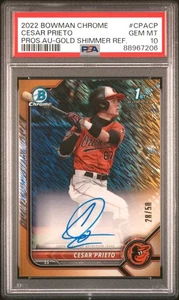 2022 1st Bowman Chrome GOLD Shimmer RC AUTO Cesar Prieto PSA 10! Autograph! /50 - Picture 1 of 2
