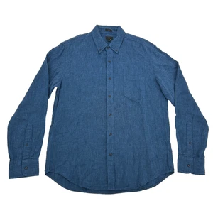 J.Crew Shirt Men's Large Indigo Blue Linen Cotton Blend Button Down Slim NEW - Picture 1 of 10
