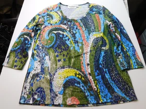 Norm Thompson Damen Top Medium hergestellt in den USA Mosiac Geo Grafikdruck 3/4-Arm - Bild 1 von 5