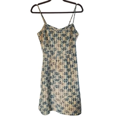 Moulinette Soeurs (Anthropologie) 100% Silk Blue Cream Lined Slip Dress, Size 8 - Image 1 of 4