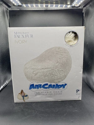 AirCandy Mongolian Faux Fur Ivory White Inflatable Chair Sealed Inflates W Dryer - Image 1 of 4