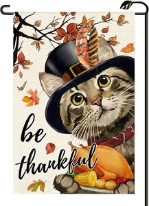 Be Thankful Thankful Thanksgiving Katze Garten Flagge 12 x 18 Zoll vertikal doppelseitig Herbst H - Bild 1 von 3