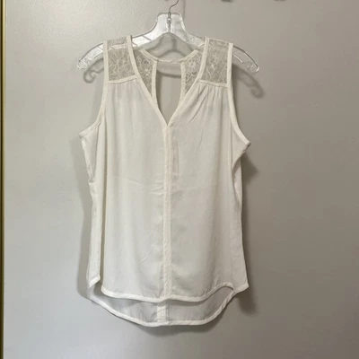 Banana Republic Large Ivory Lace Sleeveless Camisole Tank Top Shirt Blouse LP — 第 1/4 张图片