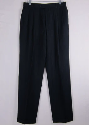 Pantalones Jos A Bank Para Hombre 34x31 Negro Lana Rayas Plisados Puños Calce Clásico Foto 1 de 4