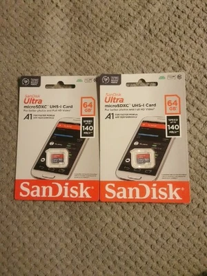 Sandisk 2 Stück Micro SDXC UHS-I Card  64 GB 140 MB/sec - Neu Ungeöffnet - Bild 1 von 4