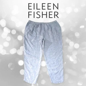 Eileen Fisher Petite Organic Linen Crop Pants Pale Blue Chambray PL - Picture 1 of 11