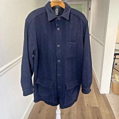 Mens Brandini Size L Large Bue Flat Pocket Wool Button Shacket Shirt Jacket FLAW - Image 1 of 4