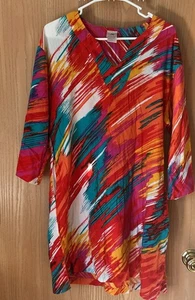 Natori women’s size M Medium tunic top Dress V-neck 3/4 sleeve tropical colors - Picture 1 of 8