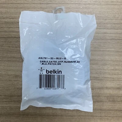 NEW Belkin A3L791-20-BLU-S Patch Cable 20ft Length CAT5e RJ45M Fast ship! - Image 1 of 4