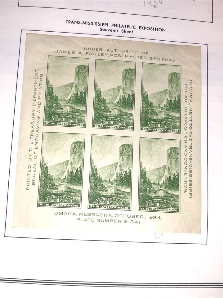 Scott # 751 1935 "Farley Special Printing" 1 Cent Yosemite - Image 1 of 1