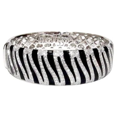 Beautiful Enamel With 4.15CT Round White Sapphire Fancy Cuff Bracelet For Woman - Image 1 of 4