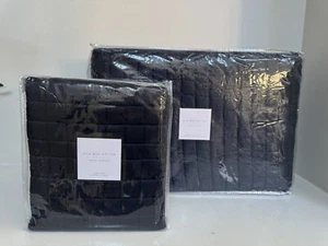 RH Restoration Hardware Blue Silk Stitch King Quilt Blanket + 3 Euro sham Pillow - Picture 1 of 12