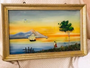 Watercolour Painting On Glass - Beautiful Sunset over the water - Picture 1 of 11
