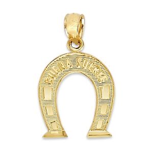 Solid Gold Buena Suerte Horseshoe Pendant Available in 10k or 14k