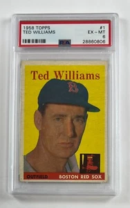 1958 Topps #1 Ted Williams PSA EX-MT 6 Graded Card SF-0806 - Picture 1 of 2