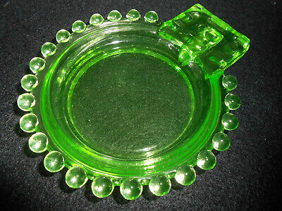 Green Vaseline Glass Candlewick Ashtray Uranium Smoking Tray Cigar Coaster Beer • 8.99€