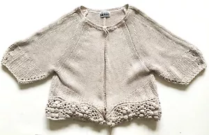 Maglione ISSEY MIYAKE FETE vintage lavorato a mano all'uncinetto cropped cioccolato latte taglia 01/S - Foto 1 di 9