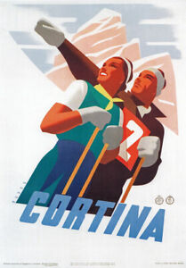 TV24 Vintage 1930's Italian Italy Cortina Ski Skiing Travel Poster Re-Print A4