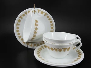 Corelle by Corning Ware Butterfly Gold CUP & SAUCER Set 3 Yellow Flowers Vintage - Picture 1 of 11