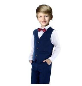 Boys' Blue Formal Button-Front Dress Vest - Size 5 - Picture 1 of 6