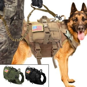 Military Tactical Pet Dog Harness with Handle Pet No Pull Training Service Vest - Picture 1 of 18