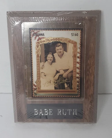 Babe Ruth Guyana Baseball Card In Wood Plaque MLB New York Yankees - In Plastic Cover