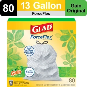 New Glad ForceFlex Tall Kitchen Drawstring Trash Bags, 13 Gallon, 80 Count - Picture 1 of 12