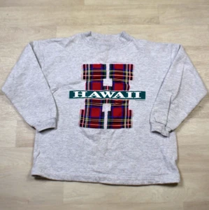 90s Hawaii Mock Neck Sweatshirt Plaid 3/4 Sleeve Collegiate Preppy Look VTG - Picture 1 of 10