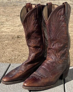 Vintage Dan Post Brown Soft Leather Cowboy Western Boots Size 9.5D Style 16781 - Picture 1 of 19