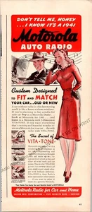 Anuncio impreso de radio de coche Motorola vintage 1941 efímero arte de pared decoración tono Vita - Imagen 1 de 1