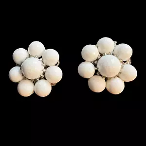 Pendientes Acrílicos Vintage Racimo Blanco Flor Clip On Hecho en Alemania - Imagen 1 de 7