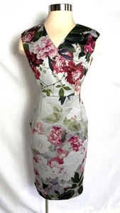 Vestido CALVIN KLEIN Talla 4 Gris Floral Paño de Buceo Expuesto Espalda Cremallera 4 - Imagen 1 de 4
