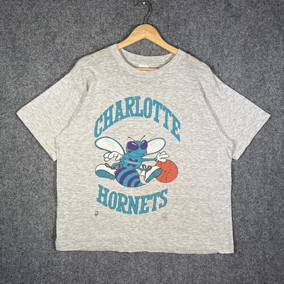 复古夏洛特黄蜂队衬衫男式大号灰色 90 年代 NBA 篮球肉豆蔻美国 — 第 1/4 张图片