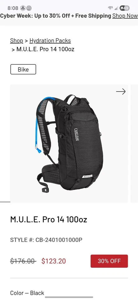 CamelBak M.U.L.E. Pro 14 Bike Hydration Backpack 100oz - Body Mapping - Image 1 of 1