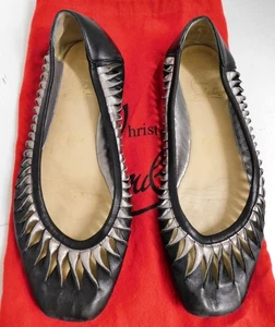 Christian Louboutin Gazelle Black Nappa Leather Silver Accents Ballet Flats 37.5 - Picture 1 of 5