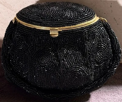Винтажный Walborg черный вручную бисером складной верх / открытие вечер сумочка / Гонконг - Изображение 1 из 4