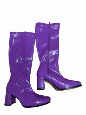 Perline dorate vernice metà polpaccio anni 70 stile Gogo taglia 6 viola tacco a blocco Abba - Immagine 1 di 4