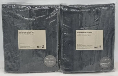 West Elm Cotton Velvet Curtain Drape (2) ~ 48 x 84 ~ Stormy Blue - Image 1 of 2