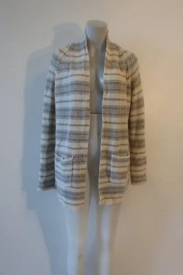 Cardigã feminino Allude 100% cashmere cinza, listrado creme aberto suéter M - Imagem 1 de 4