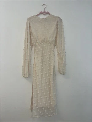 Chicwish слоновой кости Swiss Dot длинным рукавом Midi платье Sz Xs ангел Softcor коттедж народный - Изображение 1 из 4