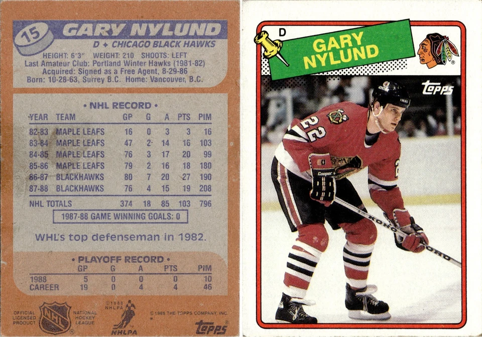1988-89 Topps Hockey Card #15 Gary Nylund - Image 1 of 1