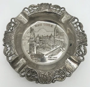 Cenicero de recuerdo vintage enchapado en plata de Nueva York hecho en Japón de 5" de diámetro - Imagen 1 de 6
