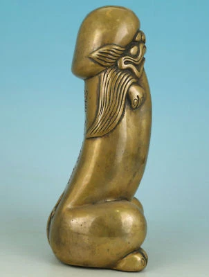 Bronze Action man guard Foo Dog Lion male Carved Penis God Collect Statue Figure - Image 1 of 4