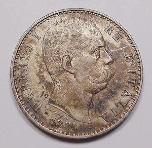 Italy 1884 R SILVER 2 Lire AU+ BEAUTY Original HIGH Grade Umberto I Kingdom Coin - Picture 1 of 2
