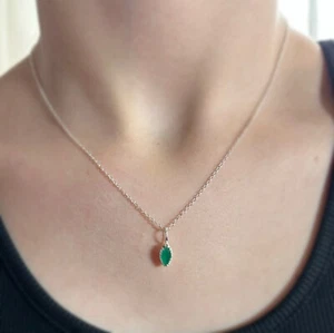 Marquise Green Onyx Sterling Silver 925 Pendant Necklace Ladies Jewellery - Picture 1 of 5