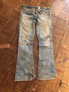 VINTAGE LEVIS DISTRESSED/PATCHED, Flare Low Rise Light Jeans 28 M - Picture 1 of 12